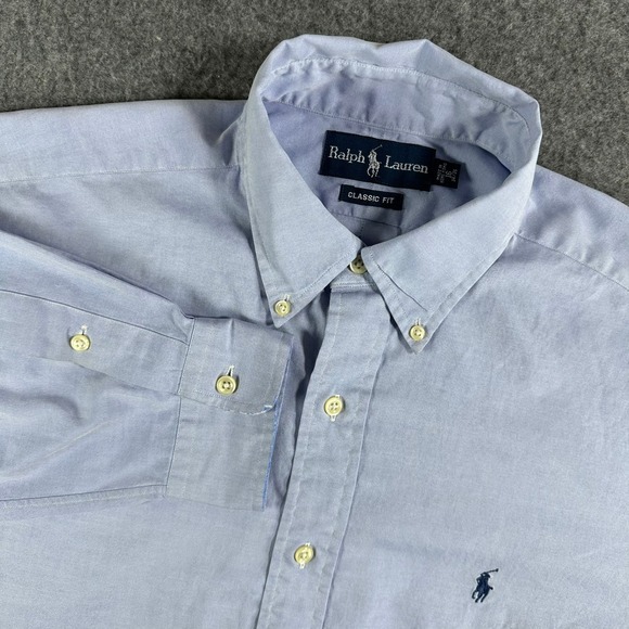 Ralph Lauren Mens Button Down Shirt Size 16 34/35 Blue Classic Fit Pony Logo - Picture 1 of 9